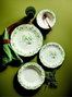 Hermia Olivessa 24 Juego de cena de porcelana, 24 piezas, blanco y verde